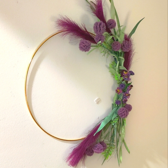Handmade Gold Hoop Purple Floral Wreath - Picture 2 of 4